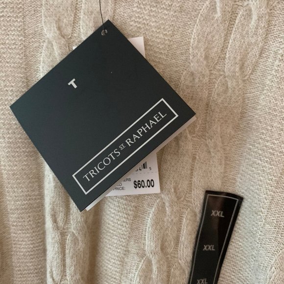 NEW Sweater V-Neck Tricots St. Raphael Cable Knit Oatmeal Tan Size XXL Tags - Picture 6 of 6